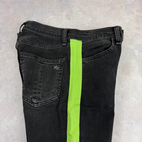 Rag & Bone Jeans Women's 25 Black Green Tuxedo Stripe Black Lime Pants READ - Picture 6 of 12